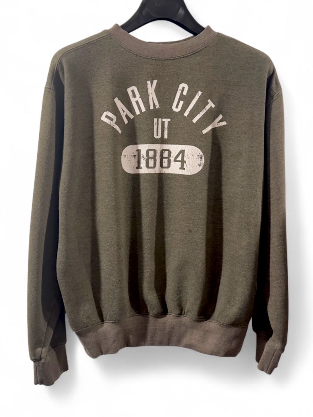 Vintage Park City, Utah 1884 Olive Men's Crewneck Sweatshirt Size Large